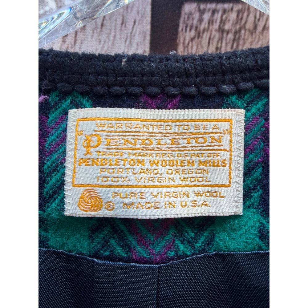 Pendleton Vintage 1980s Wool Plaid Skirt Suit Purple Green Workwear Size 14 - Picture 7 of 11